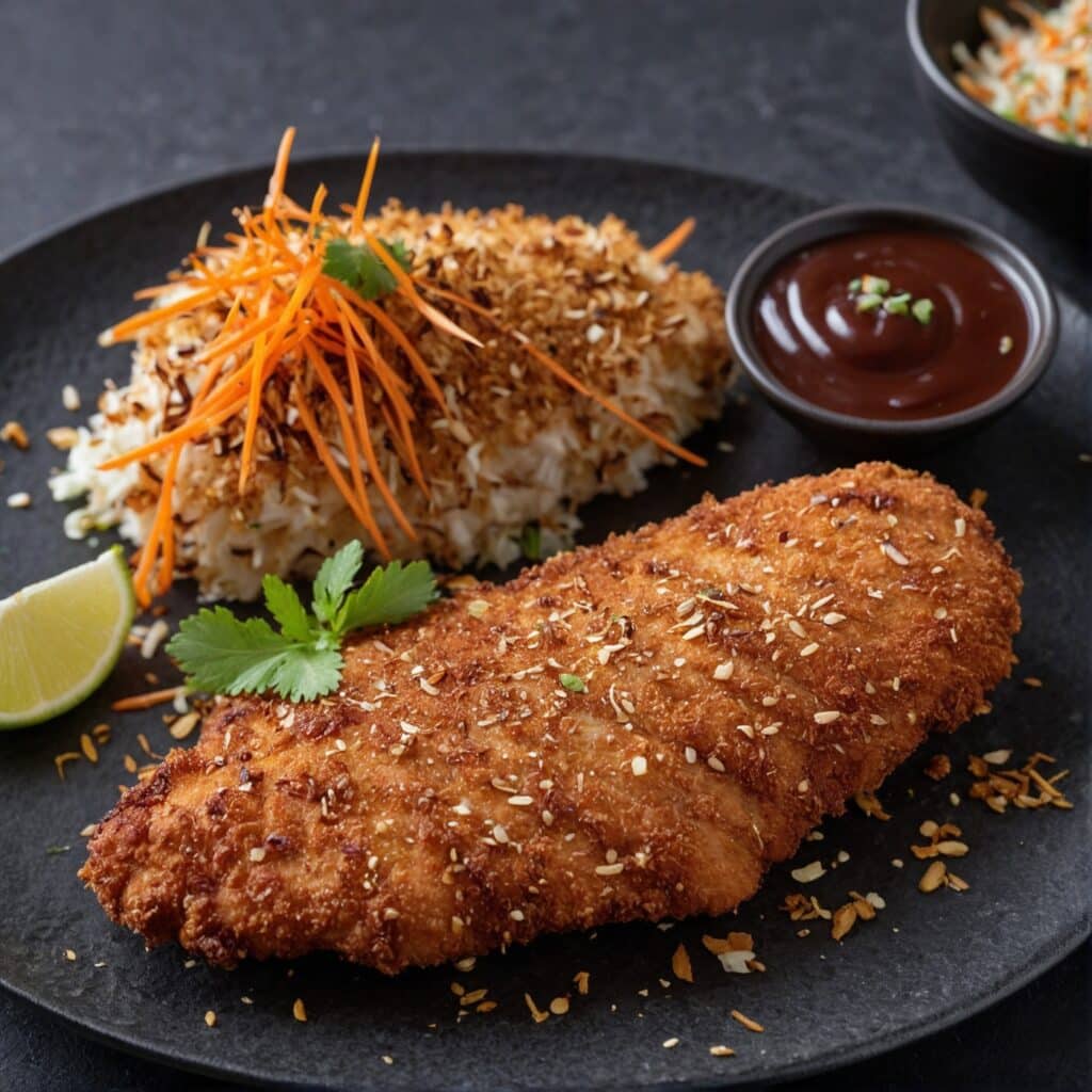 Ainsley Harriott Schnitzel-Style Crispy Coconut Chicken with Ginger Beer BBQ Sauce & Zesty Coleslaw Recipe