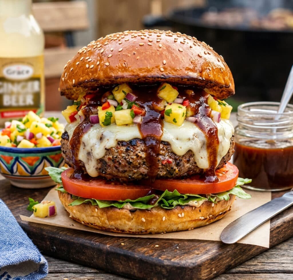 Ainsley Harriott BBQ Jerk Cheeseburger with Pineapple Salsa Recipe