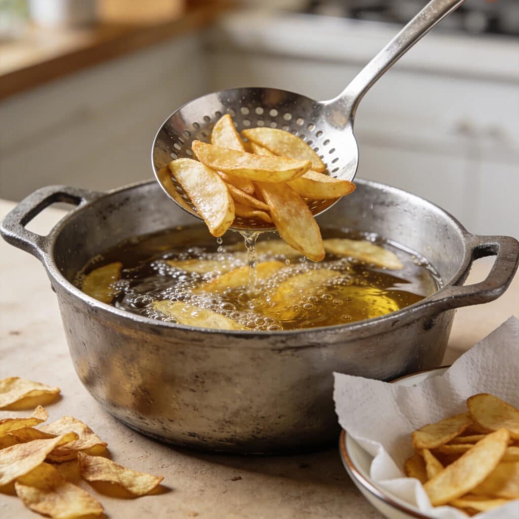 First fry the chips