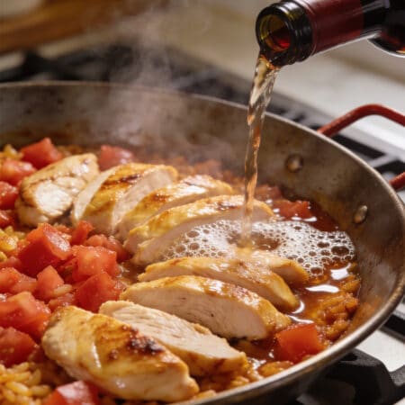 Return the chicken to the pan, add the tomatoes
