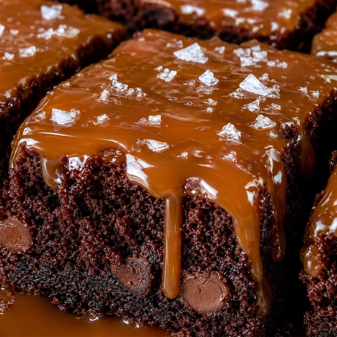Ainsley Harriott Chocolate Sponge Traybake with glistening salted caramel sauce and sea salt flakes