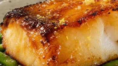 Miso, Ginger & Yuzu Glazed Cod with Sesame Green Beans & Sticky Rice