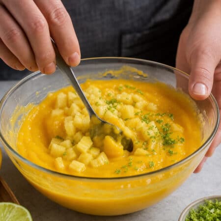 Put the mango in a blender with a small squeeze of lime juice and blitz until smooth.
