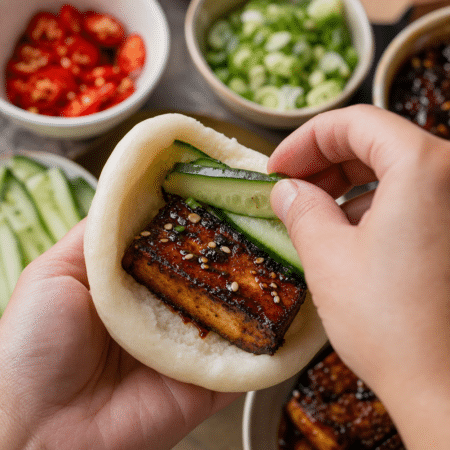 Steam the buns, then fill with cucumber