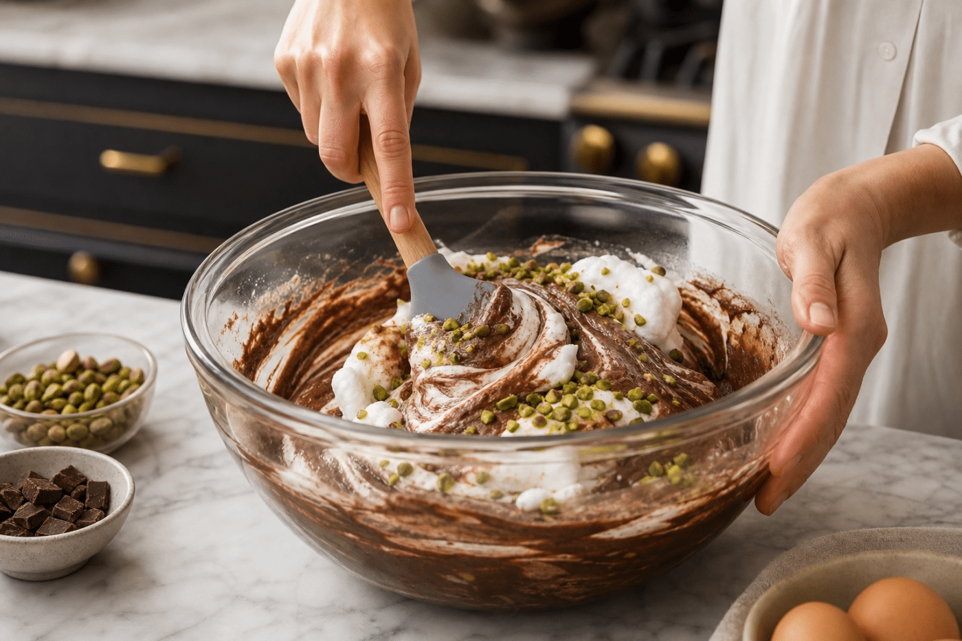 Fold in Pistachios and Egg Whites