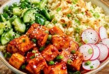 Gochujang Tofu Smashed Cucumber Bowl final dish